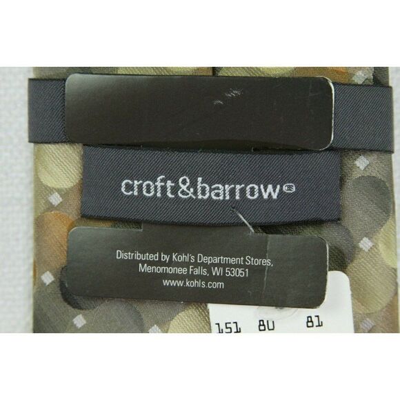Croft & Barrow 100% Silk Neck Tie Mens Stain Resistant Circles Metallic 60" - Picture 3 of 4